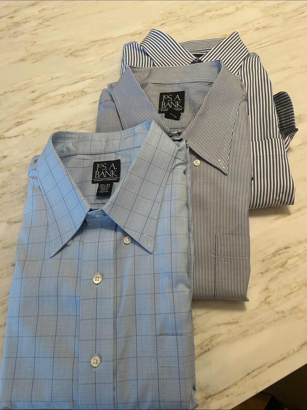 Jos. A. Bank Light Blue and Navy Striped Dress Shirts - Pack of 3   18 1/4-34